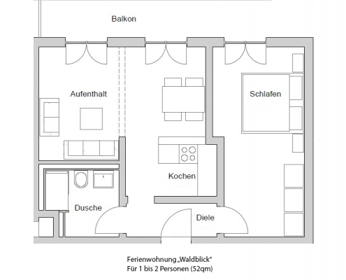 Grundriss der Ferienwohnung "Waldblick" des Ferienhaus Wetterstein in Grainau am Fuße der Zugspitze